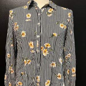 Floral & Striped Collared Button Up Shirt